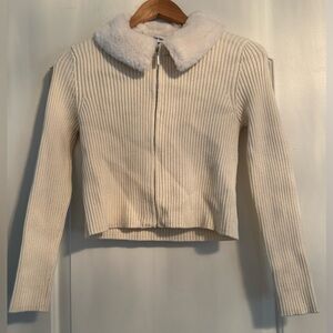 Cotton Emporium Faux Fur Collared Zip Sweater